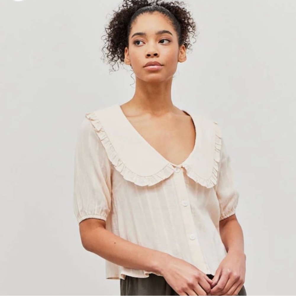 Grade & Gather Linen Blend Big Collar Top Size Sm Apricot Color Sunday & Co